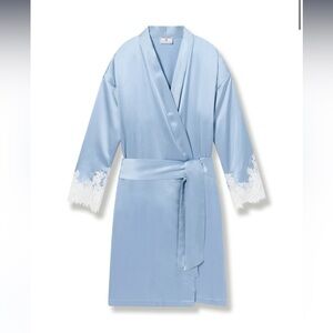 Luxurious Sky Blue Satin Robe with Lace Accents